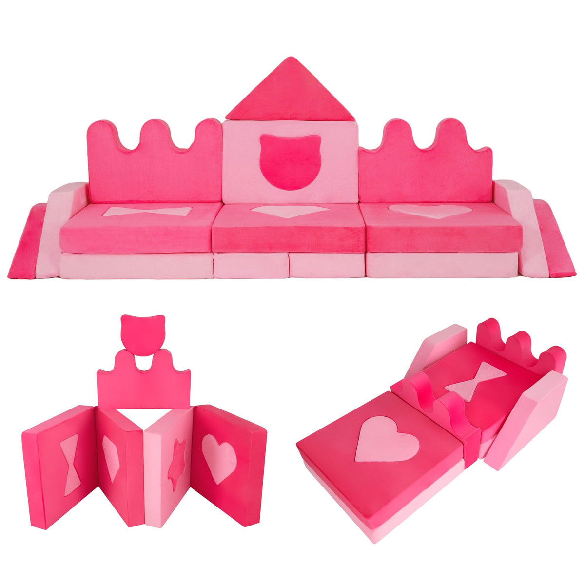 14-Piece Modular Kids Play Sofa, Soft Foam Set, Pink
