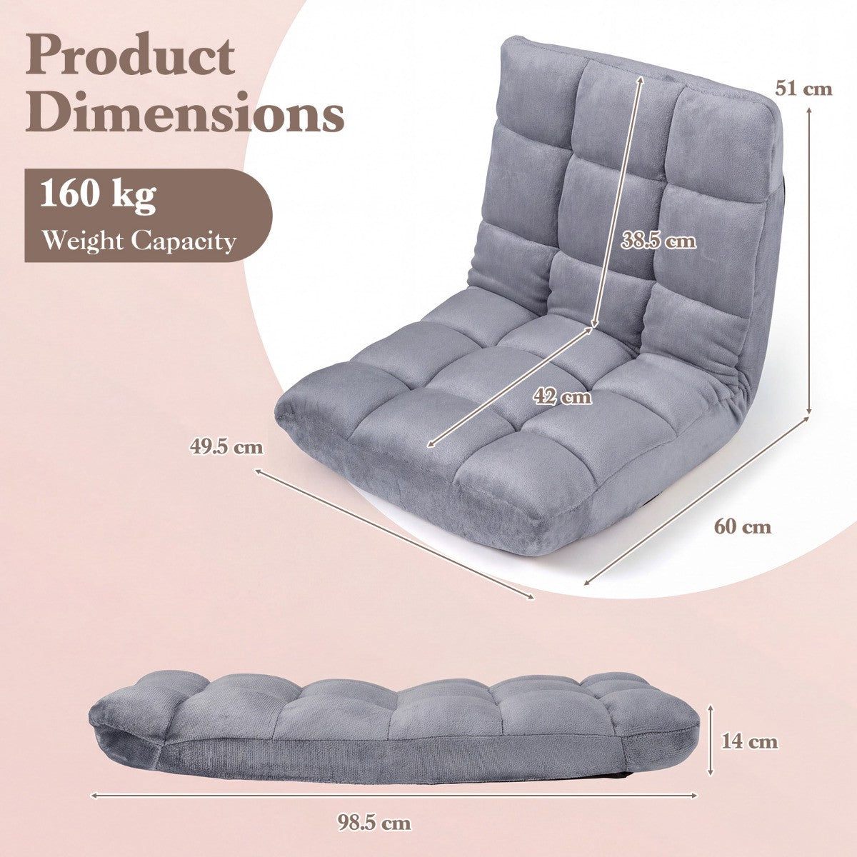14-Position Adjustable Cushioned Floor Chair, Velvet