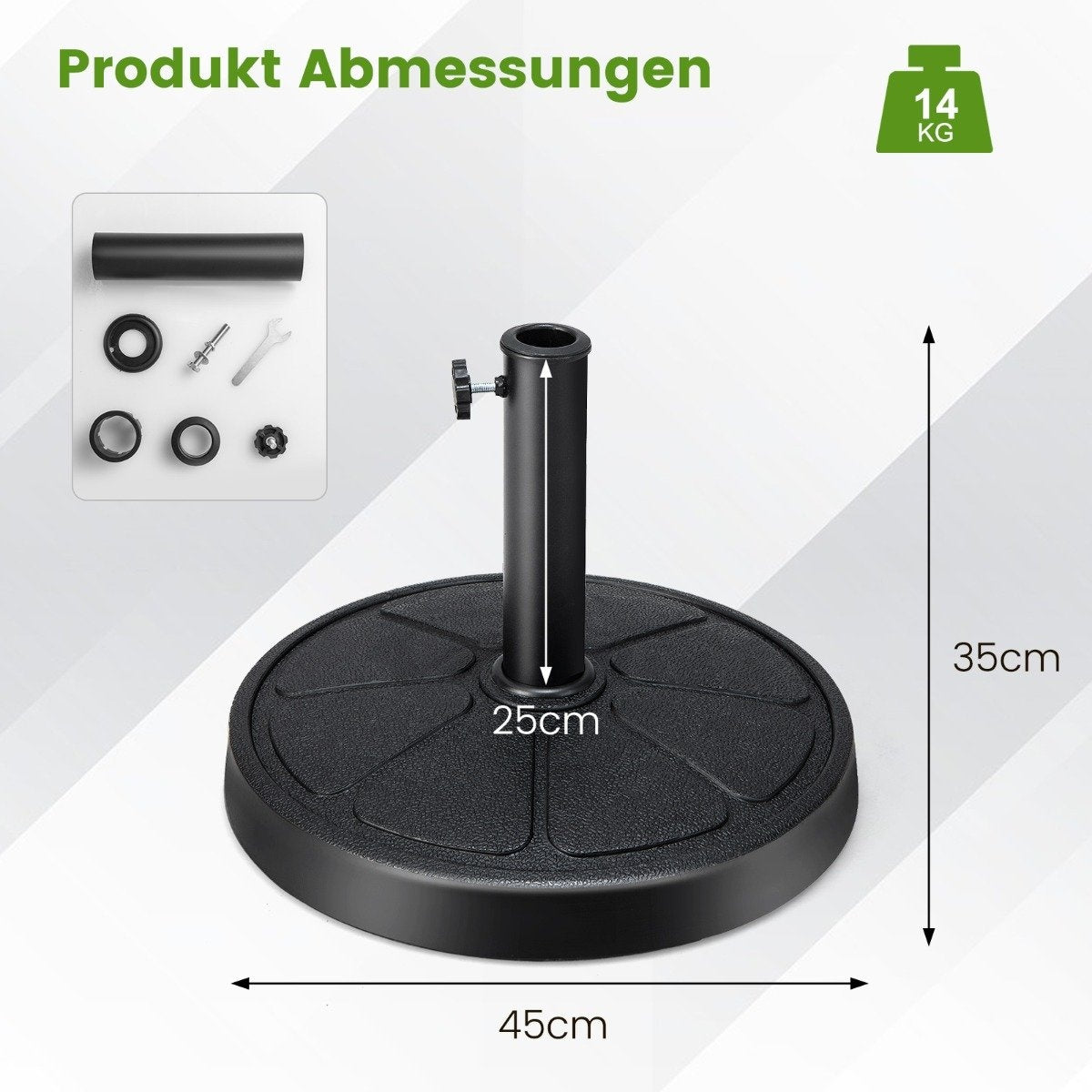 14 kg heavy umbrella stand with 45 cm diameter for umbrella poles of φ38/48 mm