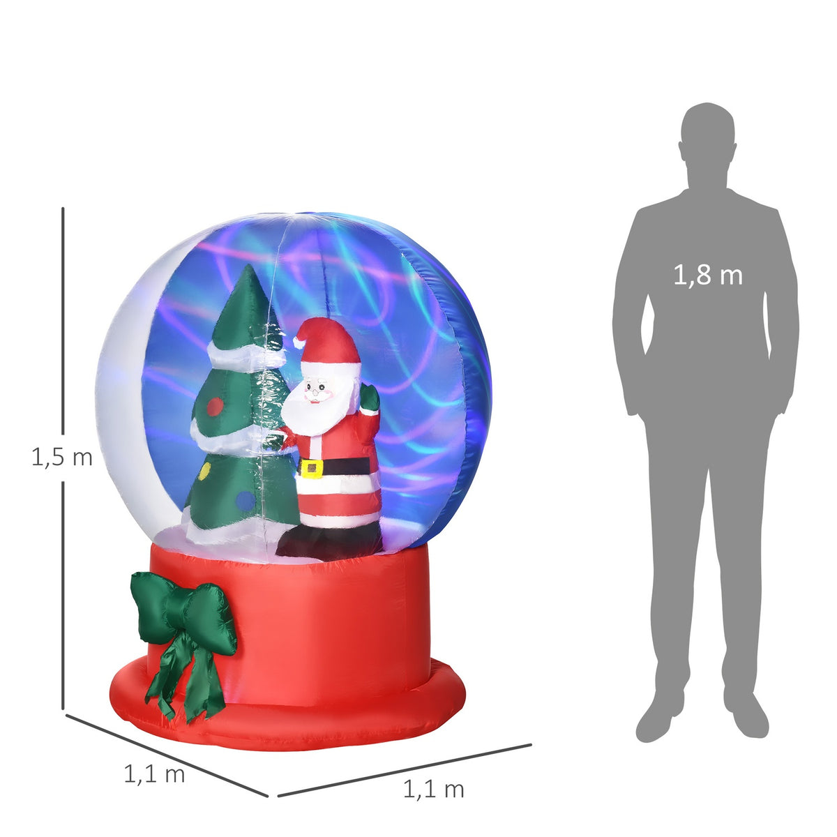 150 Cm Inflatable Christmas Decoration With Santa Claus And Christmas Tree In The Crystal Ball, Waterproof With Led Light Incl. Blower Ip44