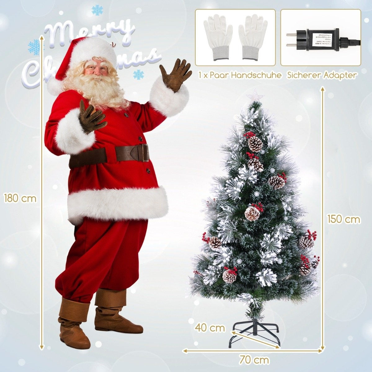 150 cm Artificial Christmas Tree with Lights & Snow & Star Top Christmas Tree