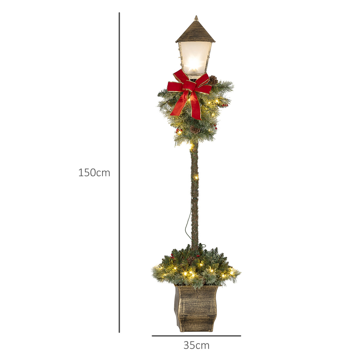 150 cm Christmas Lantern Christmas Lights with LED Fairy Lights Pine Cones Berries Bow for Christmas Party Metal Green