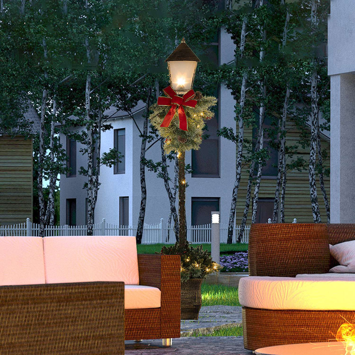 150 cm Christmas Lantern Christmas Lights with LED Fairy Lights Pine Cones Berries Bow for Christmas Party Metal Green