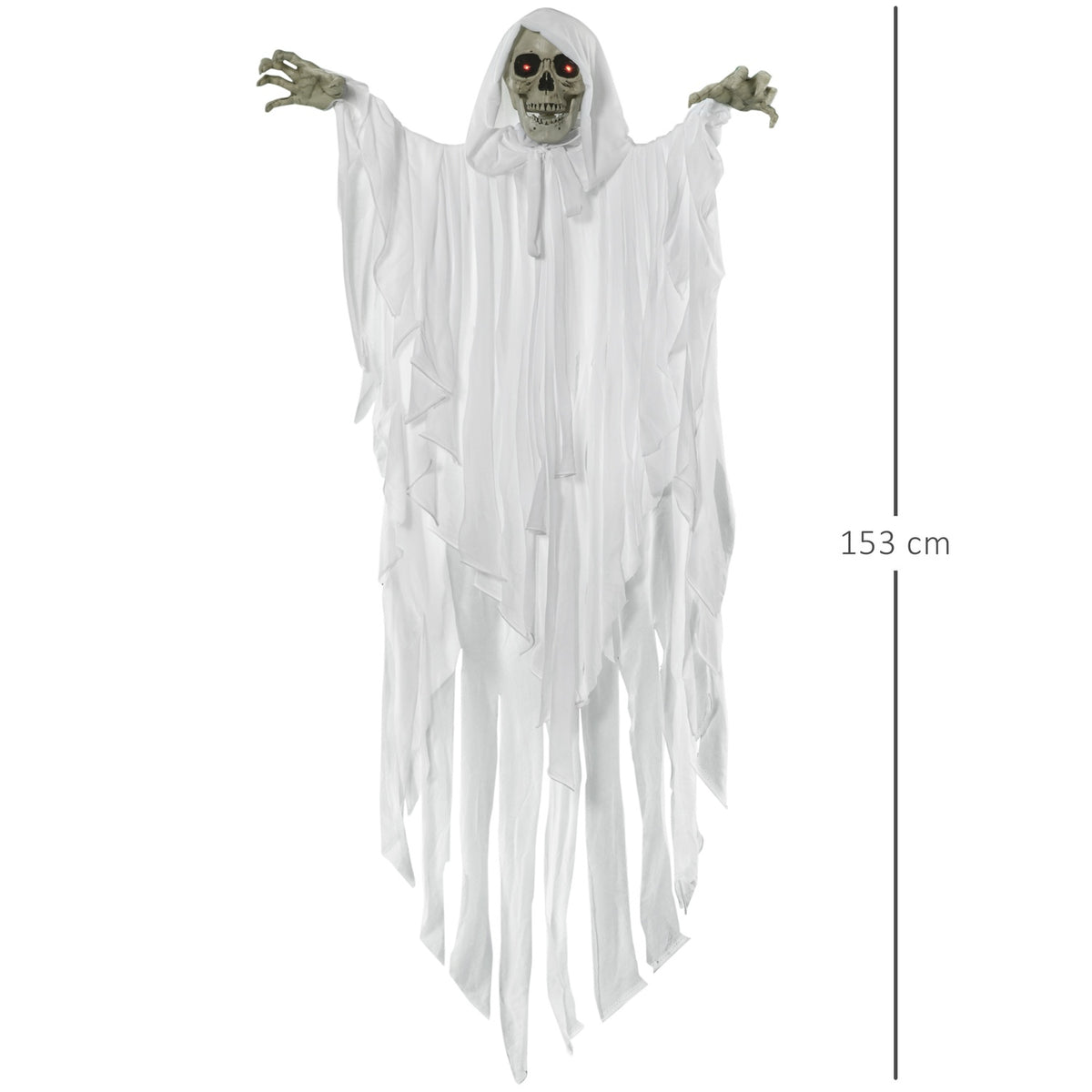 153 Cm Halloween Decoration Horror Ghost Hanging Skeleton Skull Ghost Eye Glow With Special Effects And Sound Function White