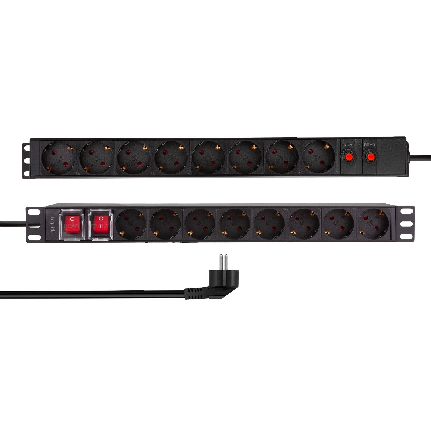 16-way branch socket with surge protection for 19" rack U1 Black