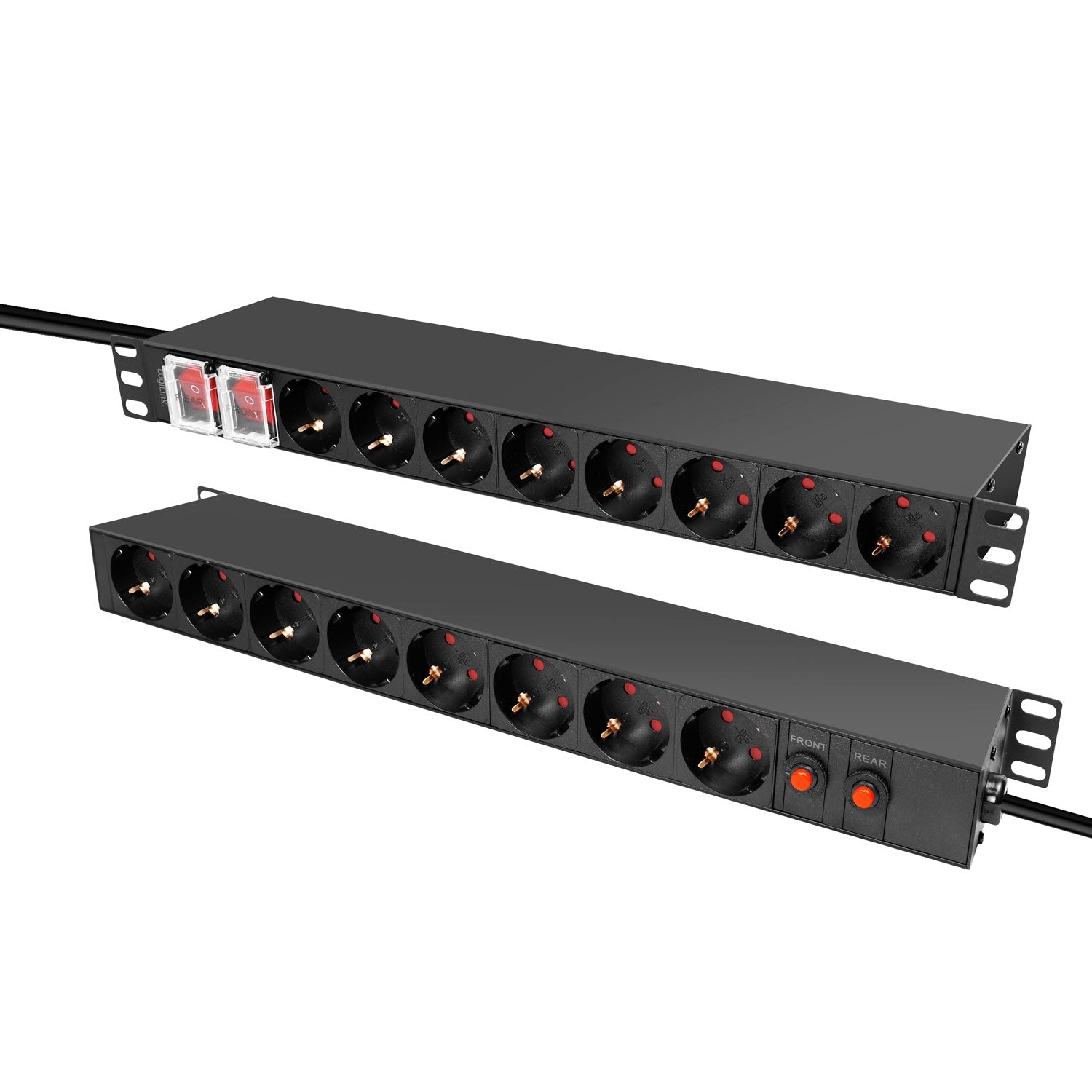 16-way branch socket with surge protection for 19" rack U1 Black