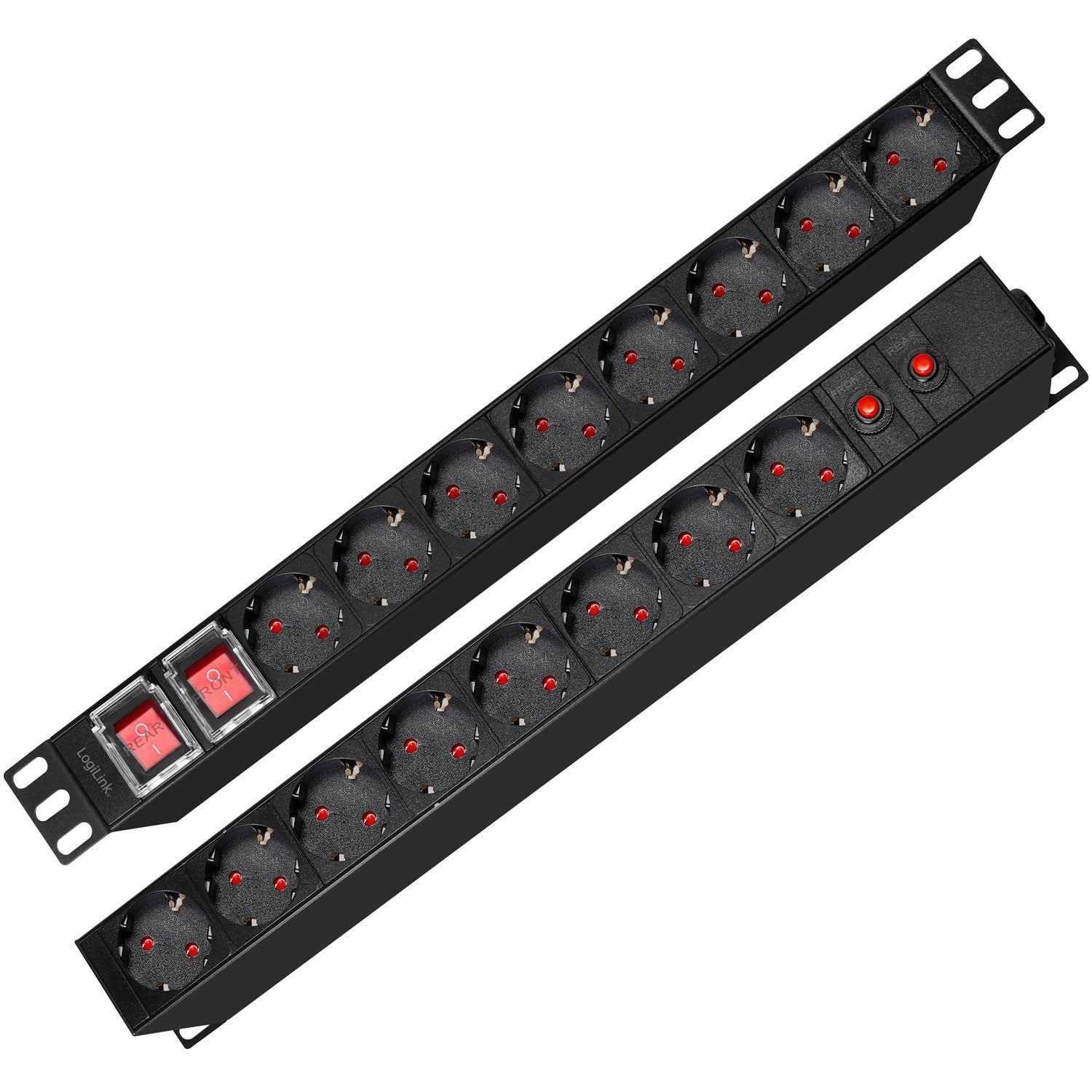 16-way branch socket with surge protection for 19" rack U1 Black