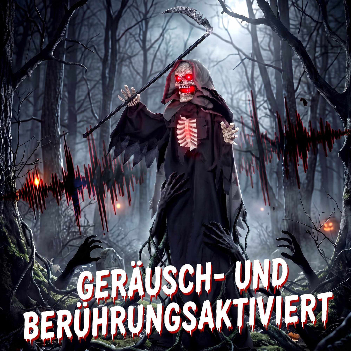 170 cm Animated Grim Reaper Halloween Decor with Lights