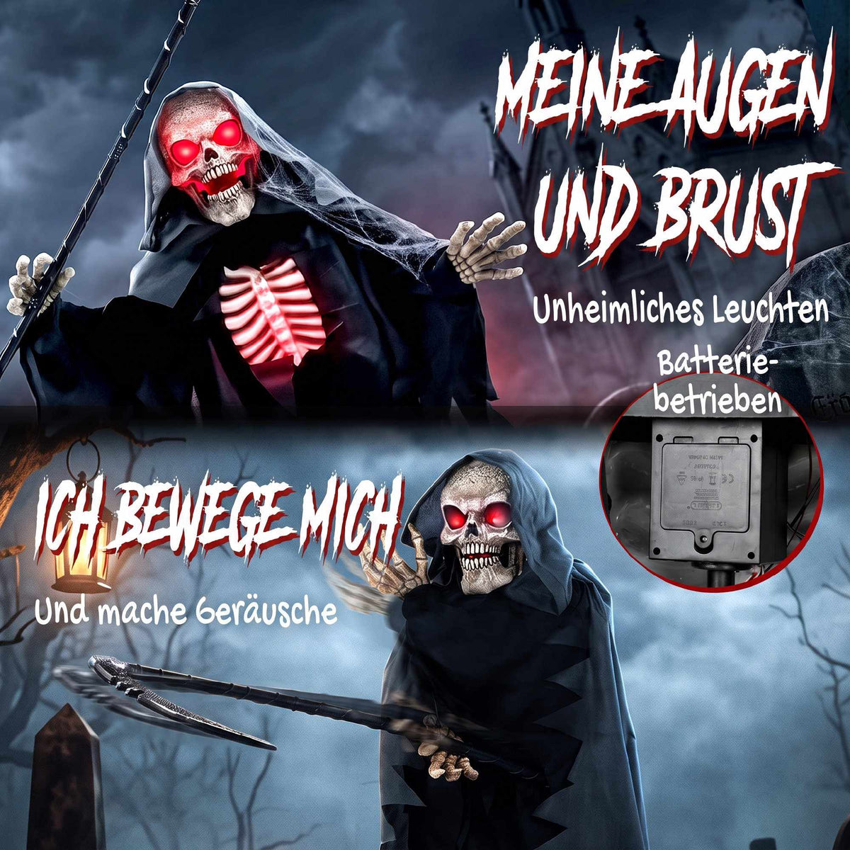 170 cm Animated Grim Reaper Halloween Decor with Lights