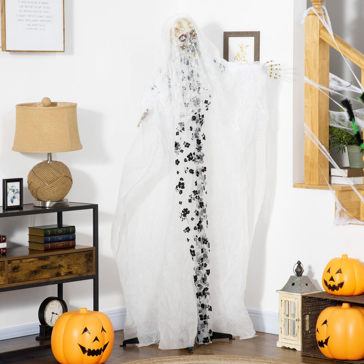 175Cm Halloween Decoration Ghost Bride Hanging Skeleton Skull Eye Glow With Special Effects And Sound Function In Life Size