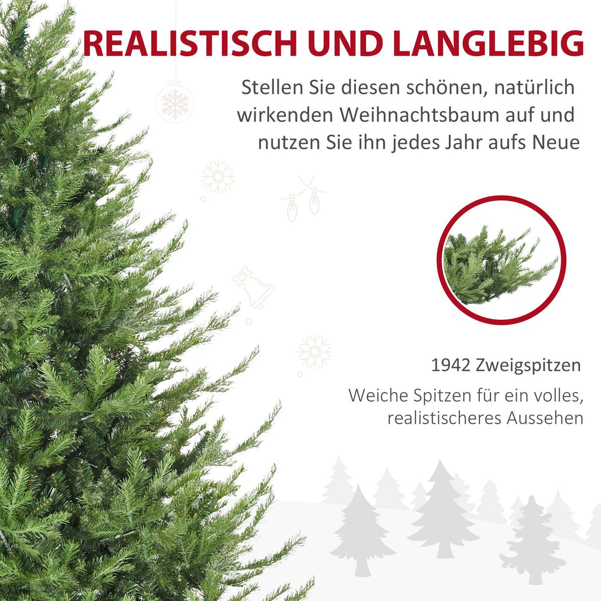 180 Cm Artificial Christmas Tree, Lifelike Dense Branches, Artificial Fir Tree With 1942 Branch Tips, Green