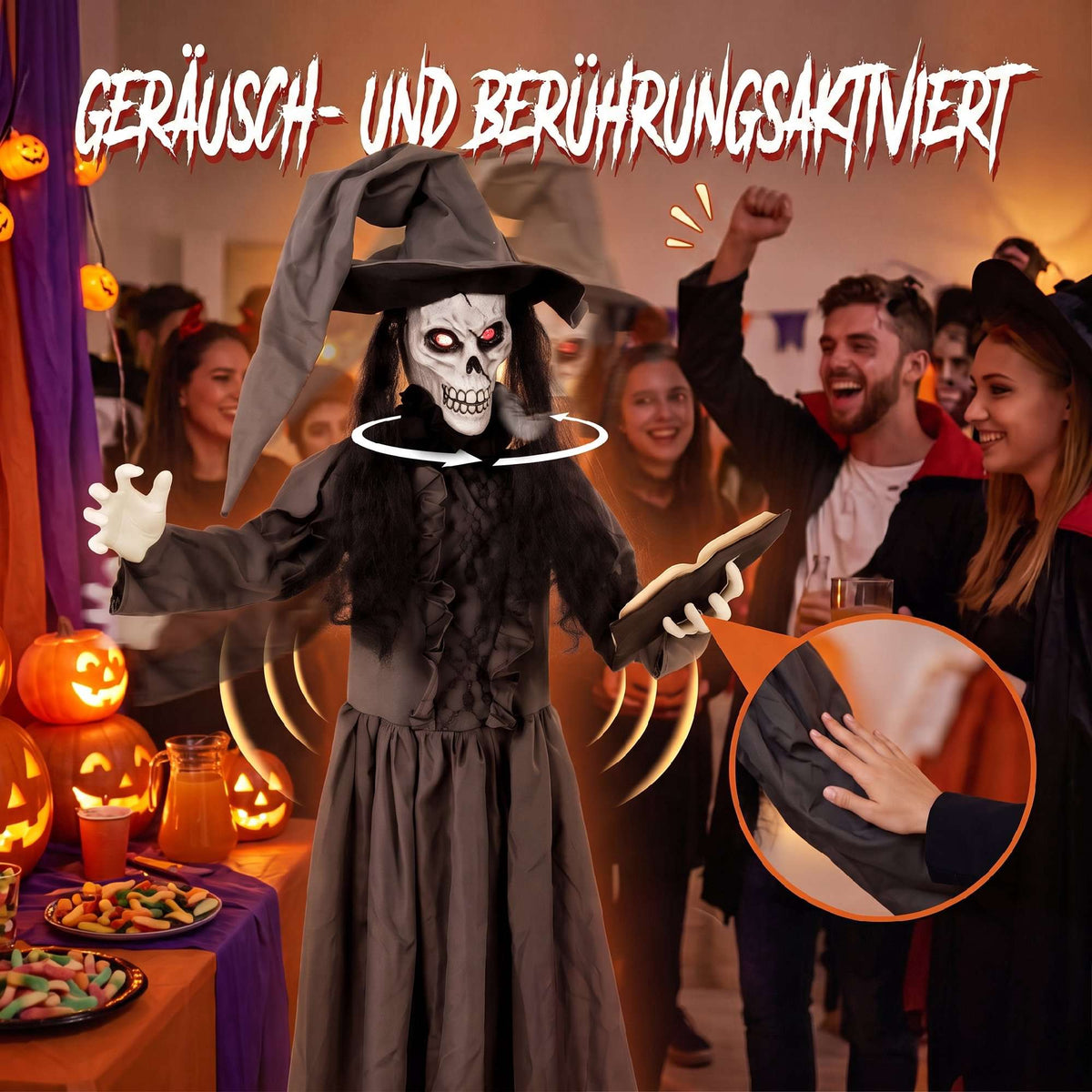 180 cm Animated Halloween Witch with LED Eyes & Sound