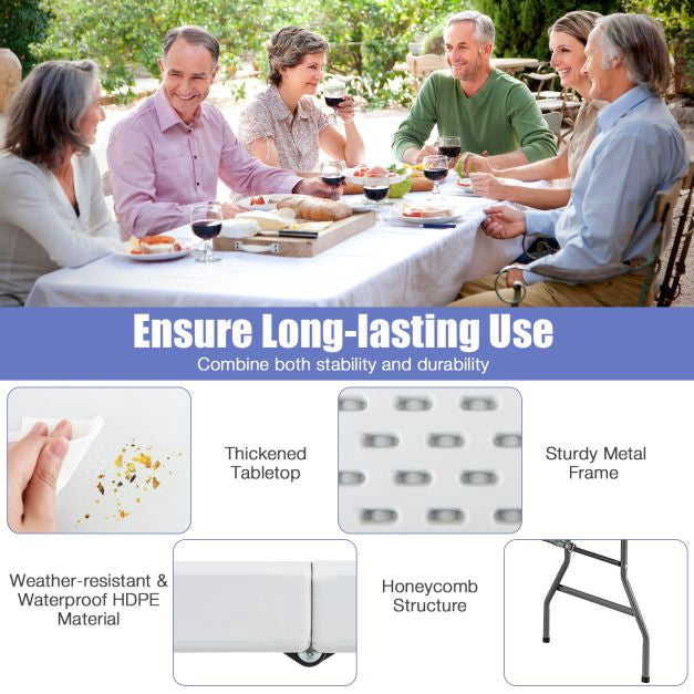 180 cm Folding Plastic Dining Table – Handle, Metal Legs