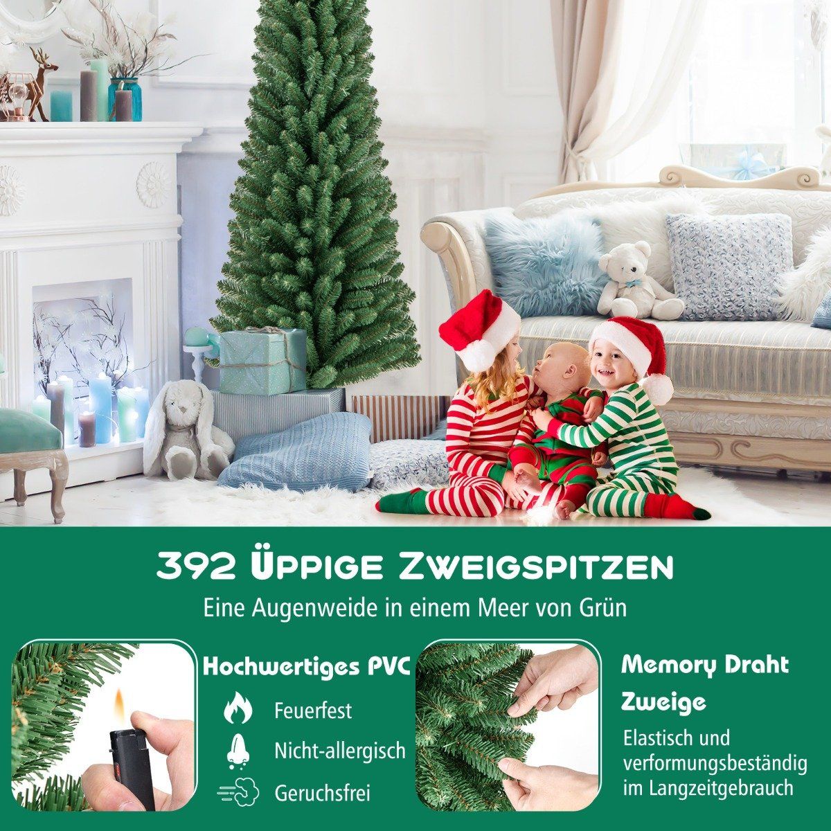 180cm pencil Christmas tree artificial Christmas tree with 392 green branch tips