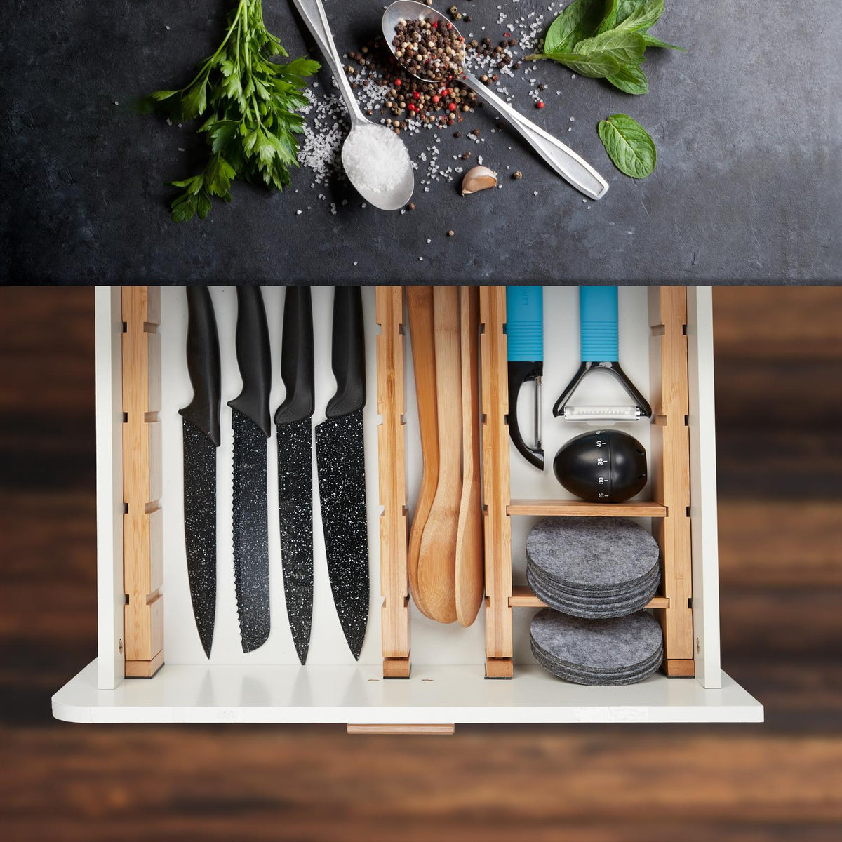 18-piece bamboo drawer divider set