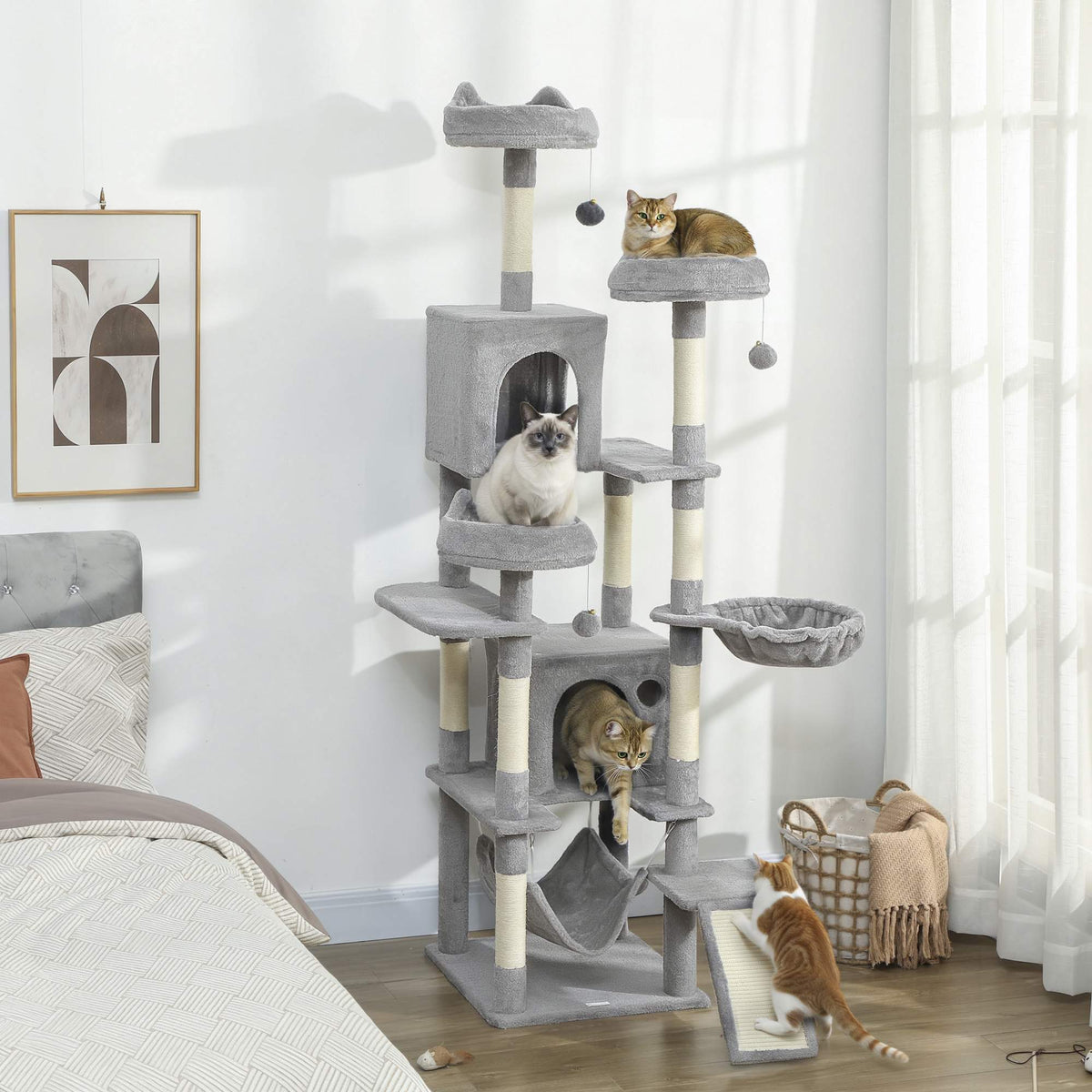 192 cm Cat Tree Tower with Hammocks and Sisal Posts