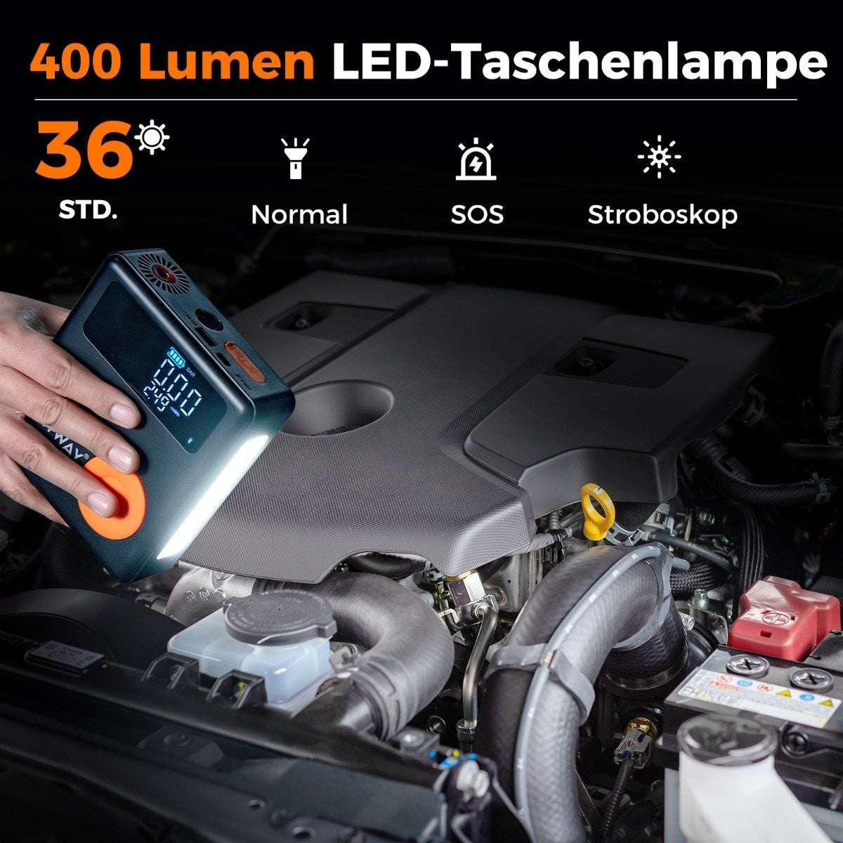 2000A 12V Car Battery Jump Starter with 150PSI Digital Tire Inflator & Air Compressor & LED Screen 13000mAh Power Bank