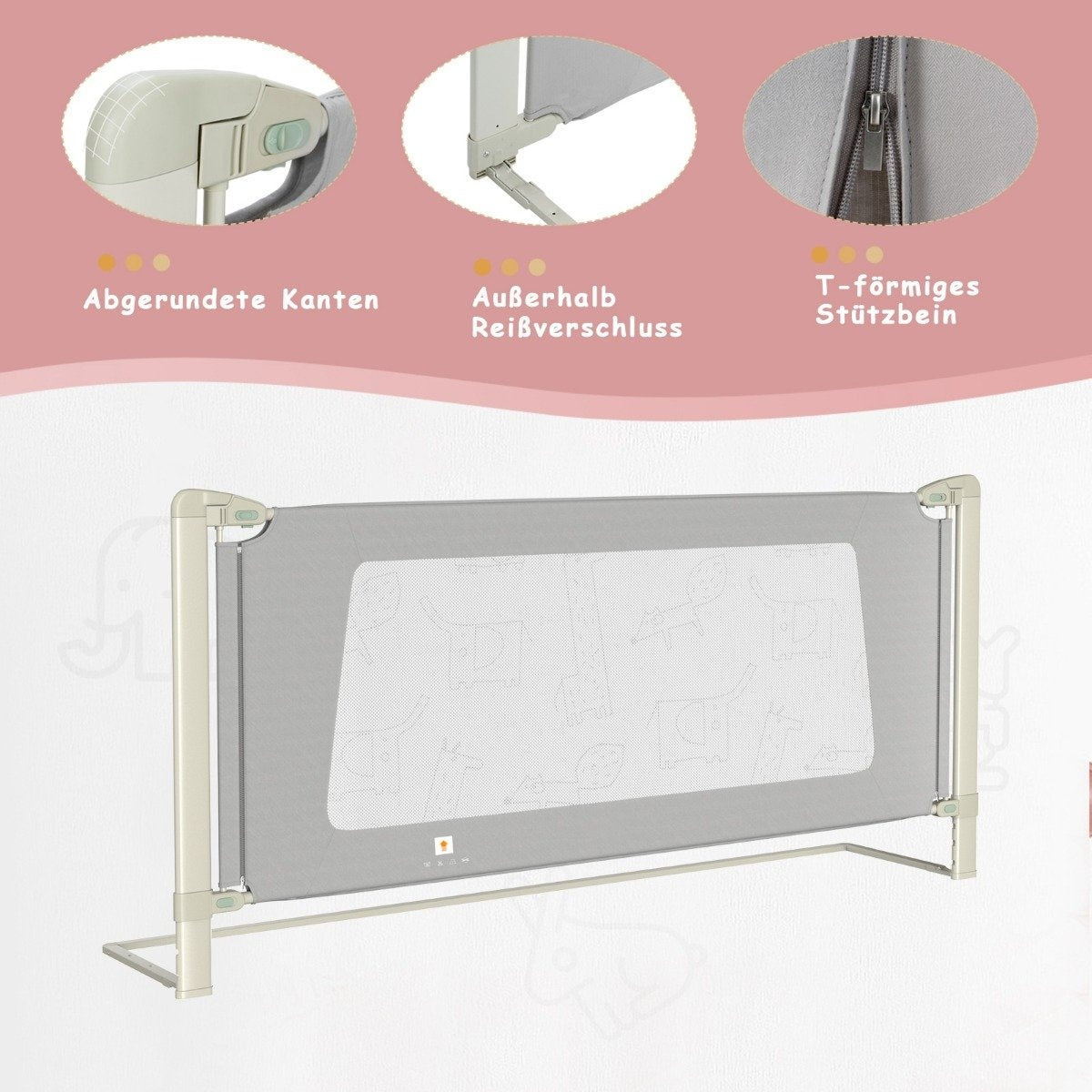 200 cm bed rail height adjustable bed guard with connection accessories gray
