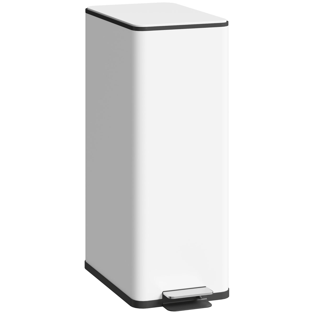 20L Trash Can, Soft-Close Lid, Stainless Steel, White