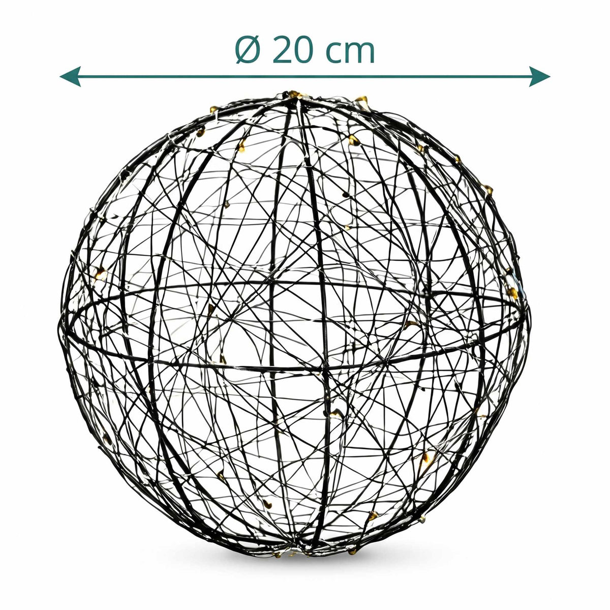 20 cm Black LED Decor Ball – Warm White Light