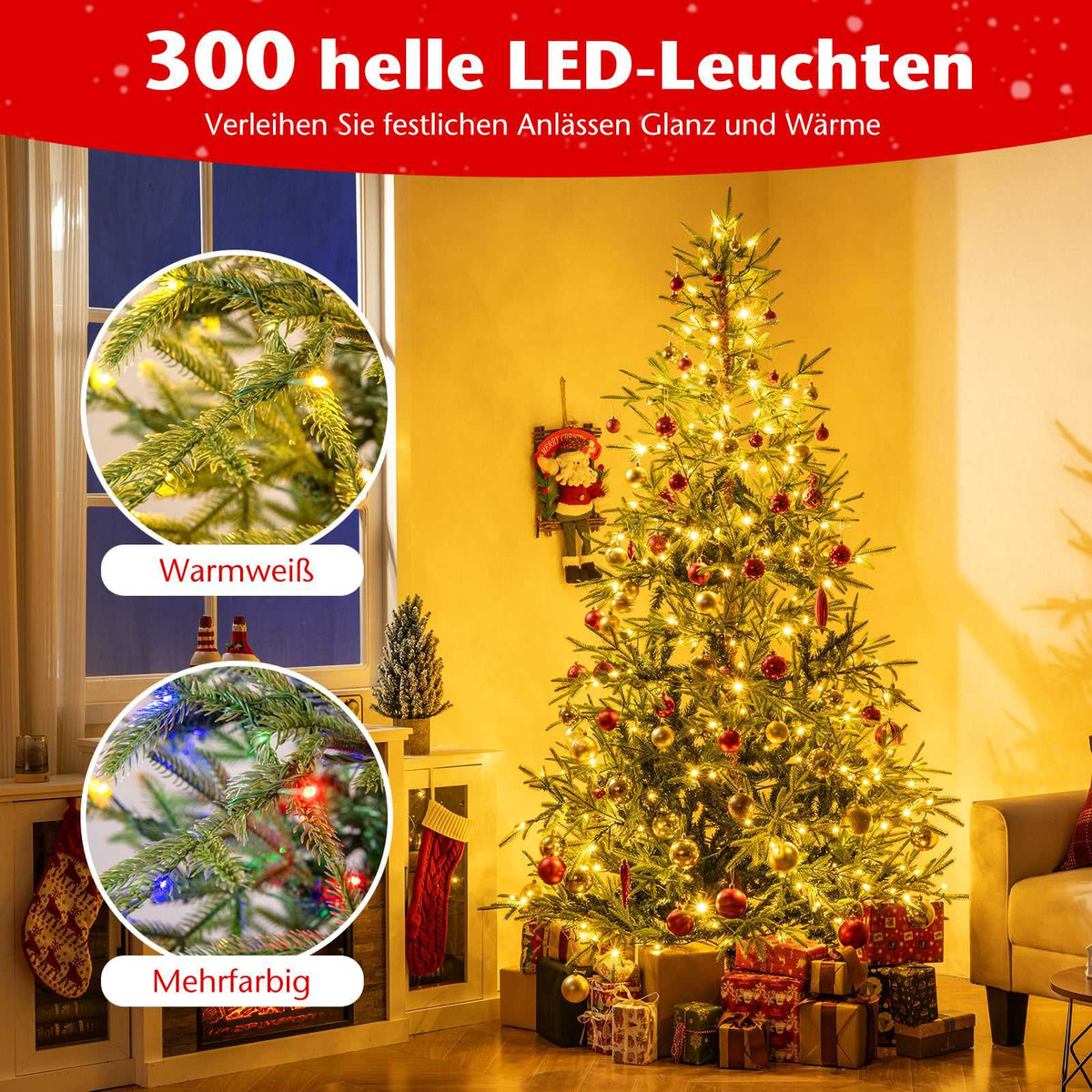 210 cm Artificial Christmas Tree, 250 Multicolor LEDs