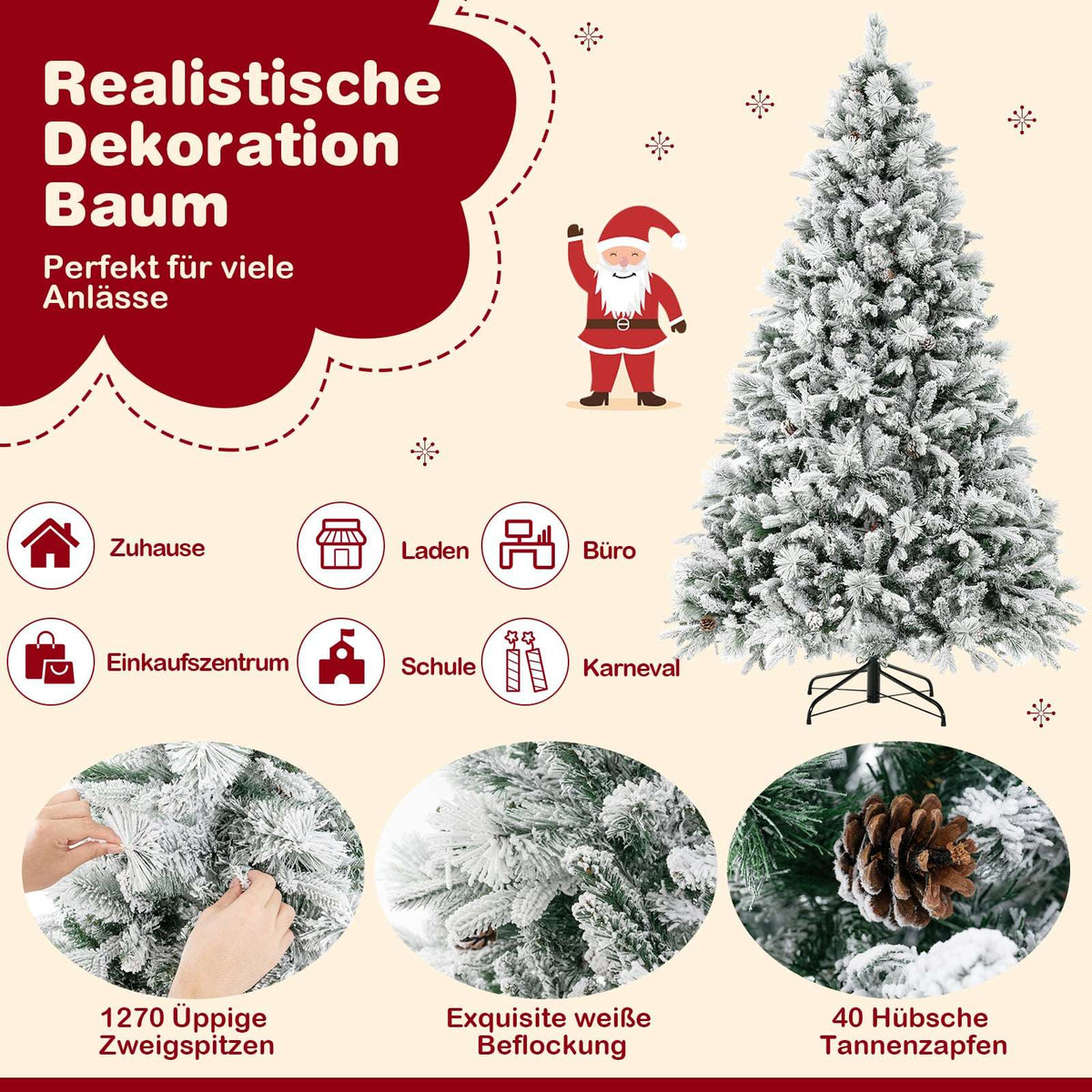 210 cm Artificial Christmas Tree with Snow & LED Lights