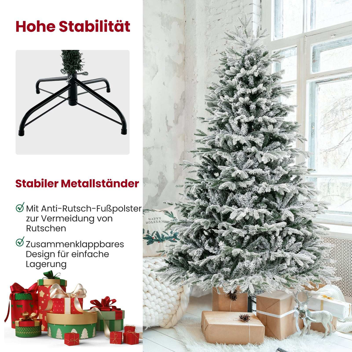 210 cm Artificial Christmas Tree with Snow and 450 LEDs
