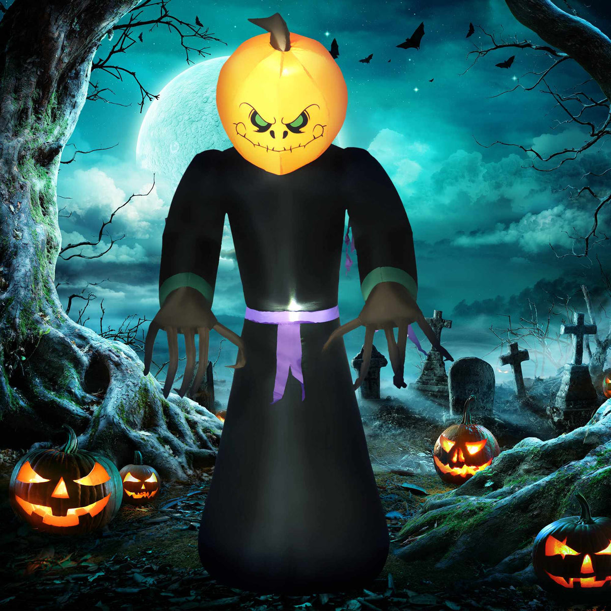 210 cm Inflatable Pumpkin Ghost with LED Lights, Outdoor Decor