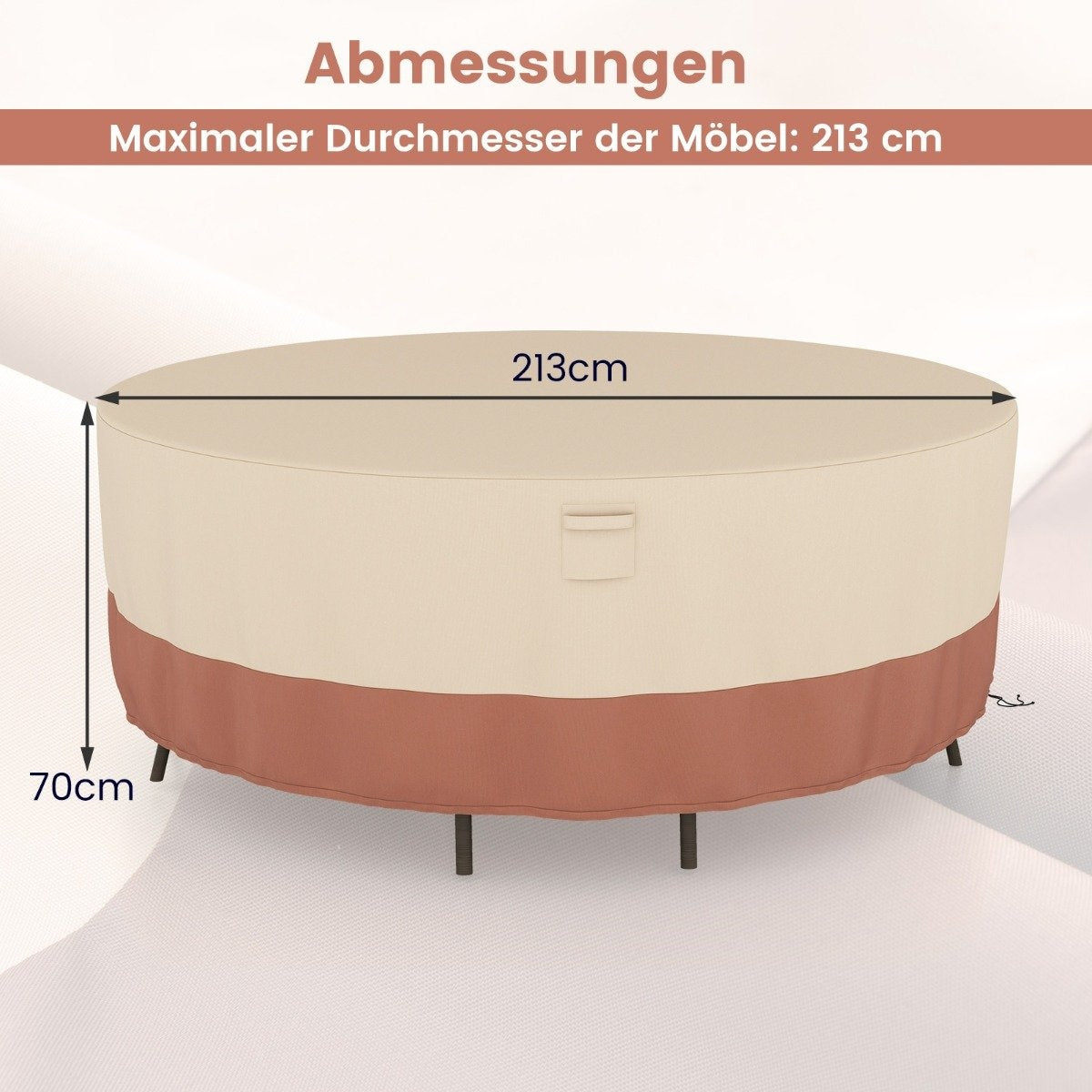 Ø 213 cm round patio furniture cover with ventilation slots & buckles & cords beige