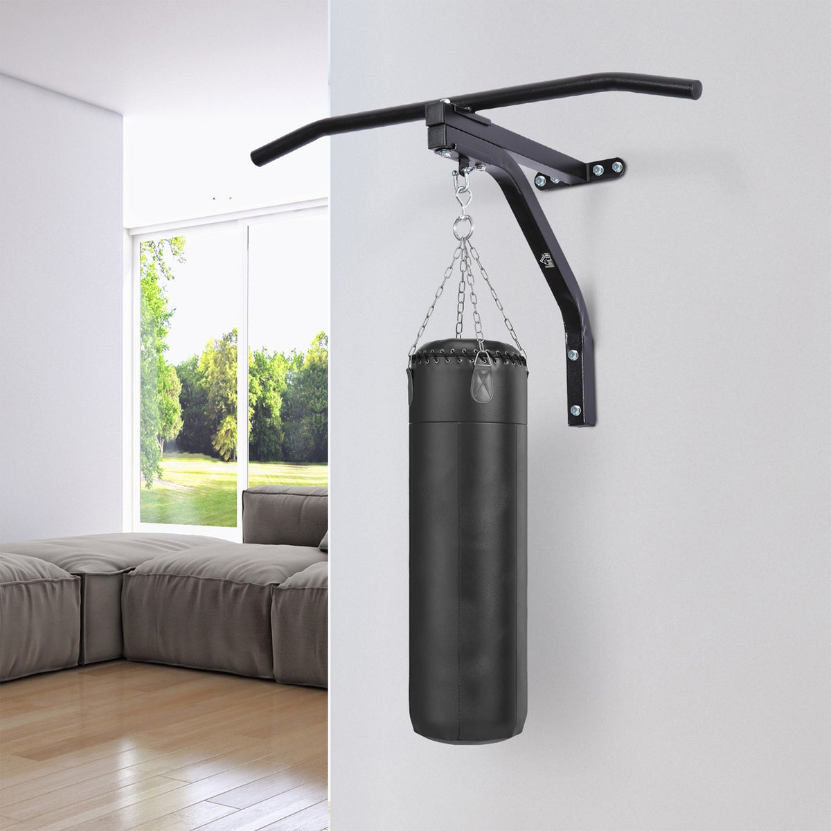 2-1 Design Punching Bag Holder Wall Mount Punching Bag Sandbag Holder Up To 130 Kg Load Capacity Hanging Stand Steel Black 93 X 47 X 51 Cm