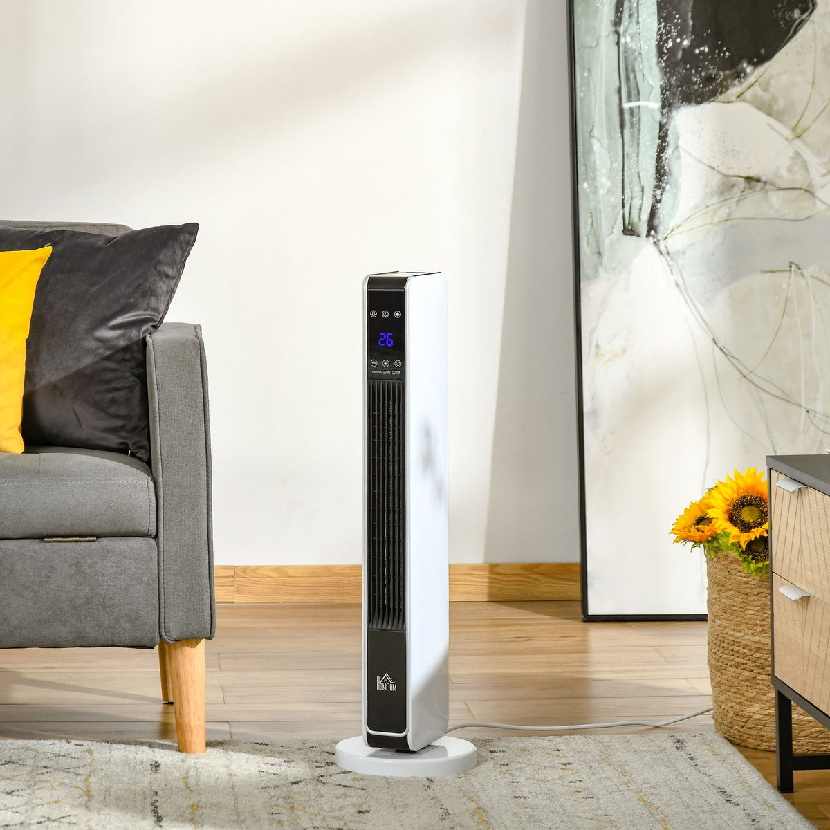 2200W Fan Heater Electric Heater With Remote Control 8-Hour Timer Oscillation Heater Abs Pa White + Black 21 X 21 X 73 Cm