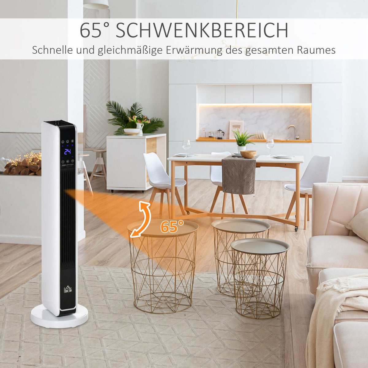 2200W Fan Heater Electric Heater With Remote Control 8-Hour Timer Oscillation Heater Abs Pa White + Black 21 X 21 X 73 Cm