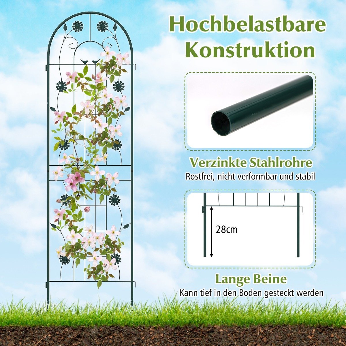 220 x 50 cm Set of 2 Metal Trellis for Plugging Decorative Garden Fence Freestanding Trellis Green