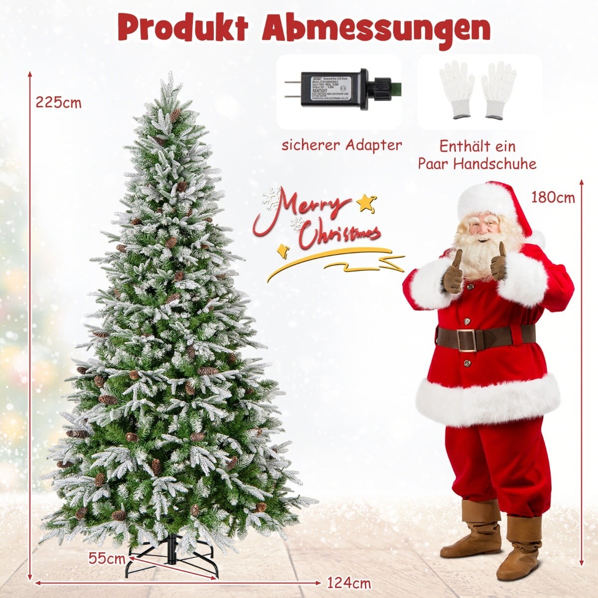225 cm Pre-Lit Snowy Christmas Tree with LED Lights