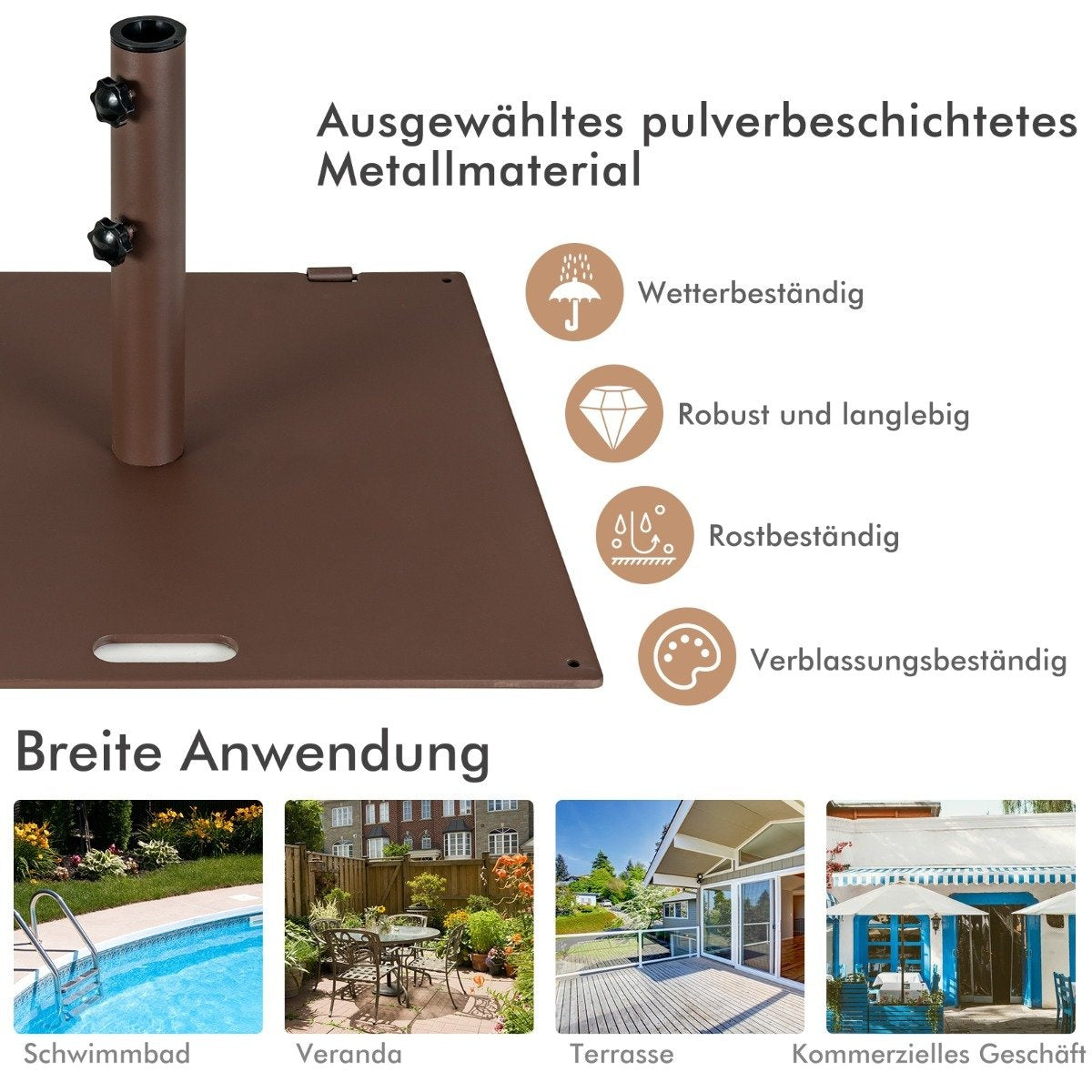 22.5 kg heavy parasol base square umbrella base on wheels for outdoor use brown