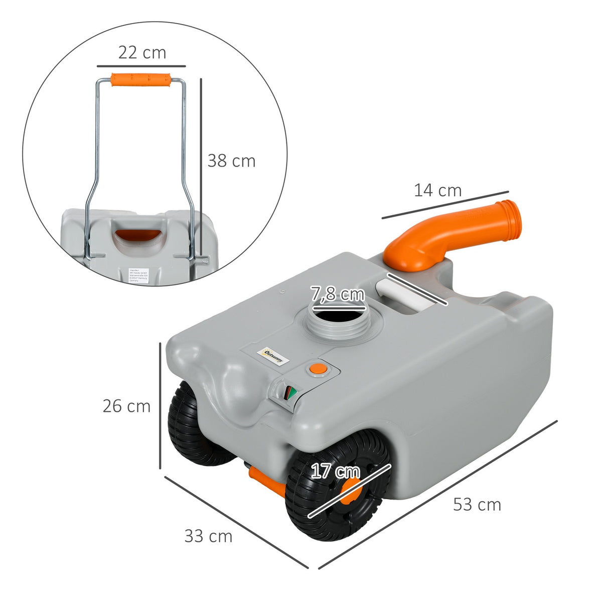 22 Liter Wastewater Rolling Tank, Portable Wastewater Tank, Rolling Tank With Foldable Handle, Water Tank, Camping Water Canister, Multi-Purpose Canister, Gray