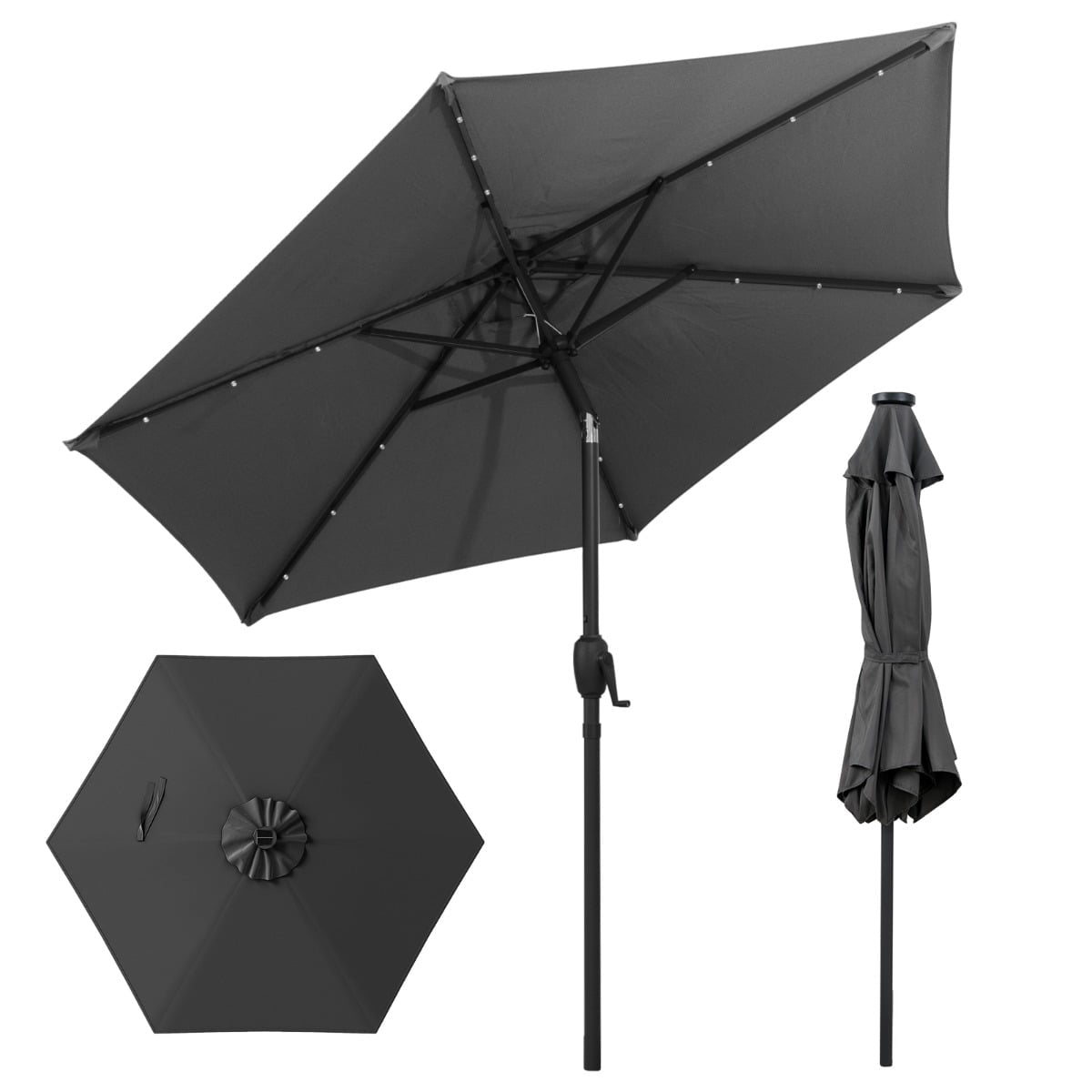 230 cm Patio Umbrella with LED Solar Lights & Crank