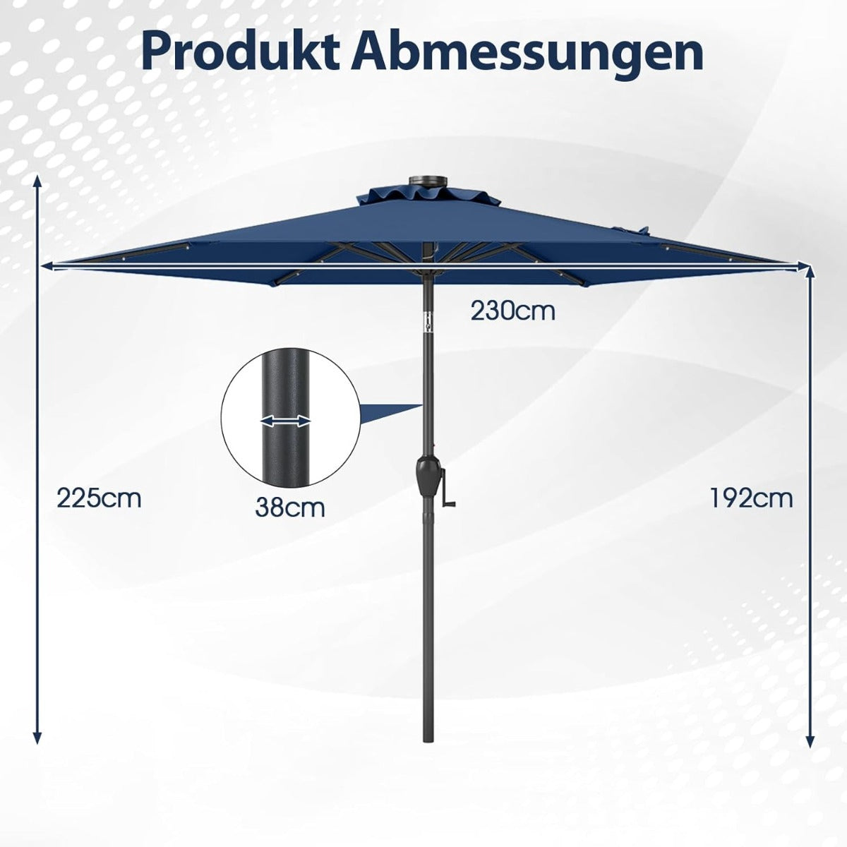 230 cm Patio Umbrella with LED Solar Lights, Navy Blue