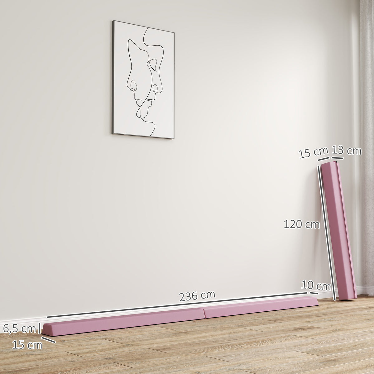 236 cm Folding Balance Beam, Portable Gymnastics Beam, Non-Slip Balance Beam, Gymnastics and Balancing Beam up to 80 kg, for Children from 3 Years, Indoor & Outdoor, Pink