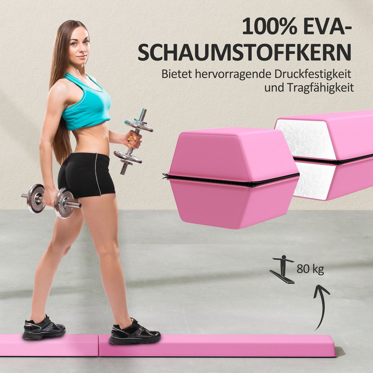 236 cm folding balance beam, portable gymnastics beam, non-slip balance beam, gymnastics and balancing beam up to 80 kg, for children aged 3 and over, indoor and outdoor, light red