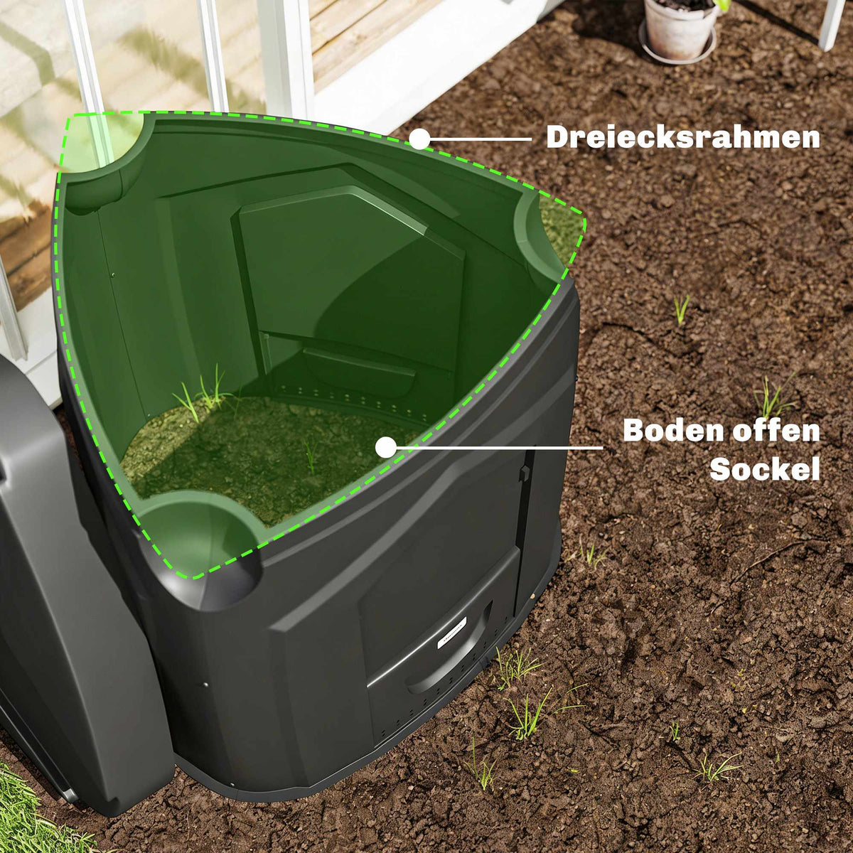 240L Garden Compost Bin, Open Base, 3 Access Doors