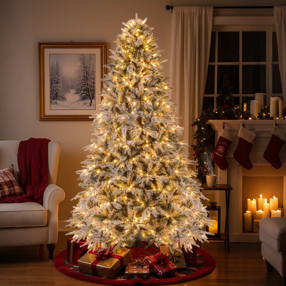 240 cm Snow-Flocked Artificial Christmas Tree, 460 LEDs