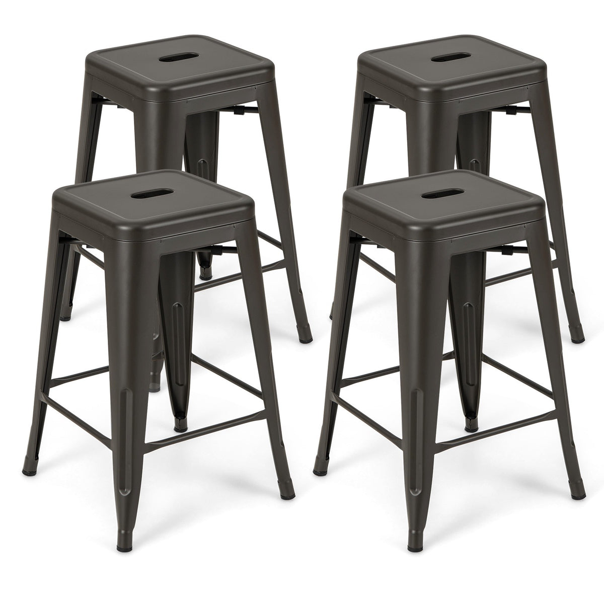 24-Inch Counter-Height Stackable Metal Bar Stools, Set of 4
