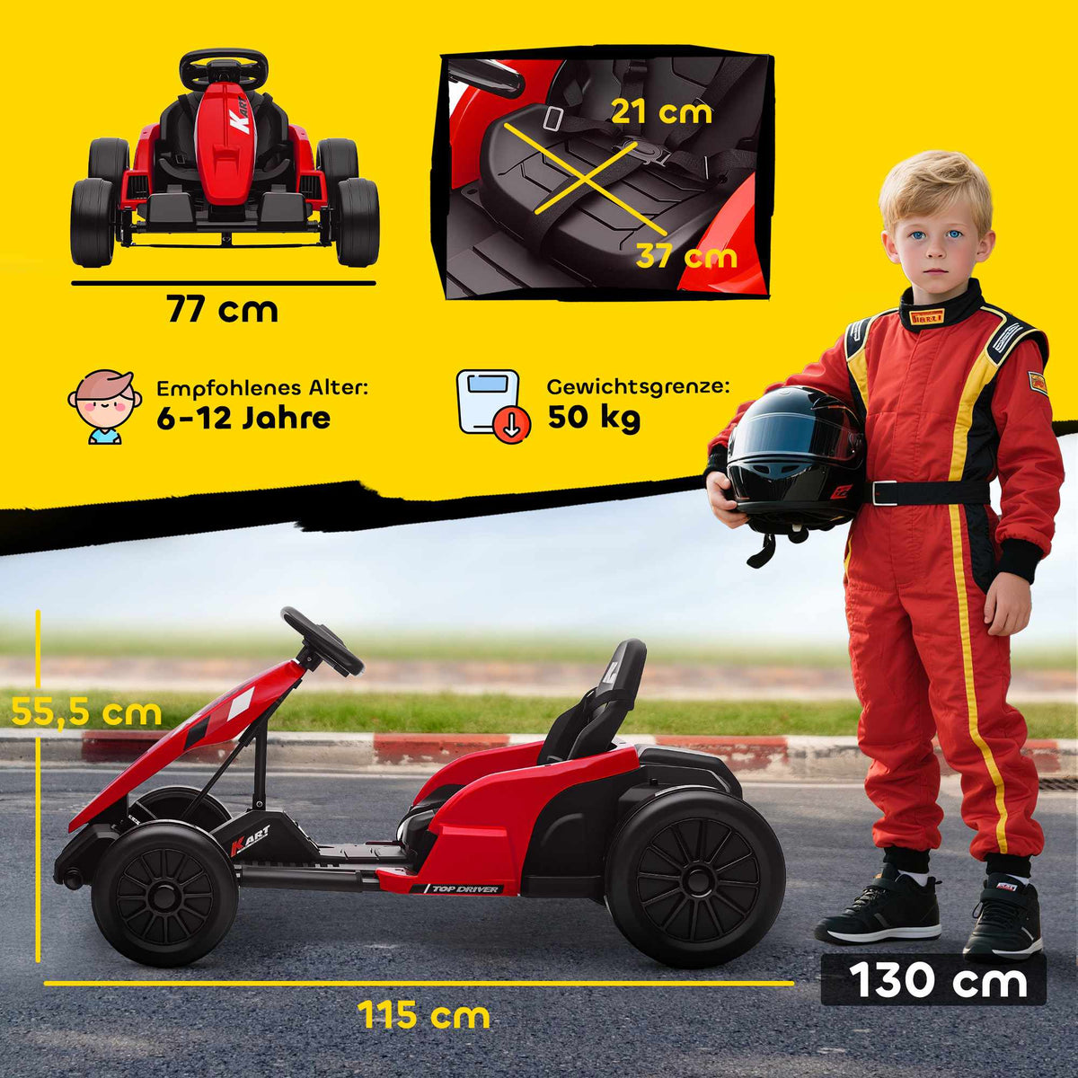 24V Electric Go-Kart, Drift Mode, Adjustable Seat, Ages 6-12