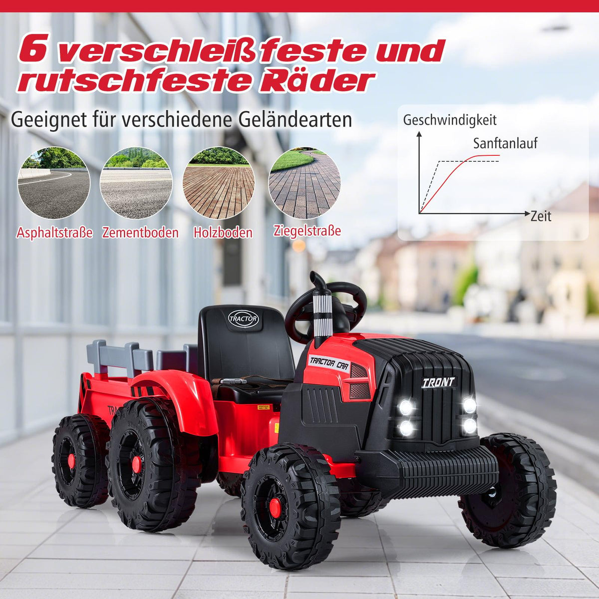 24V Kids Electric Tractor with Detachable Trailer, Red