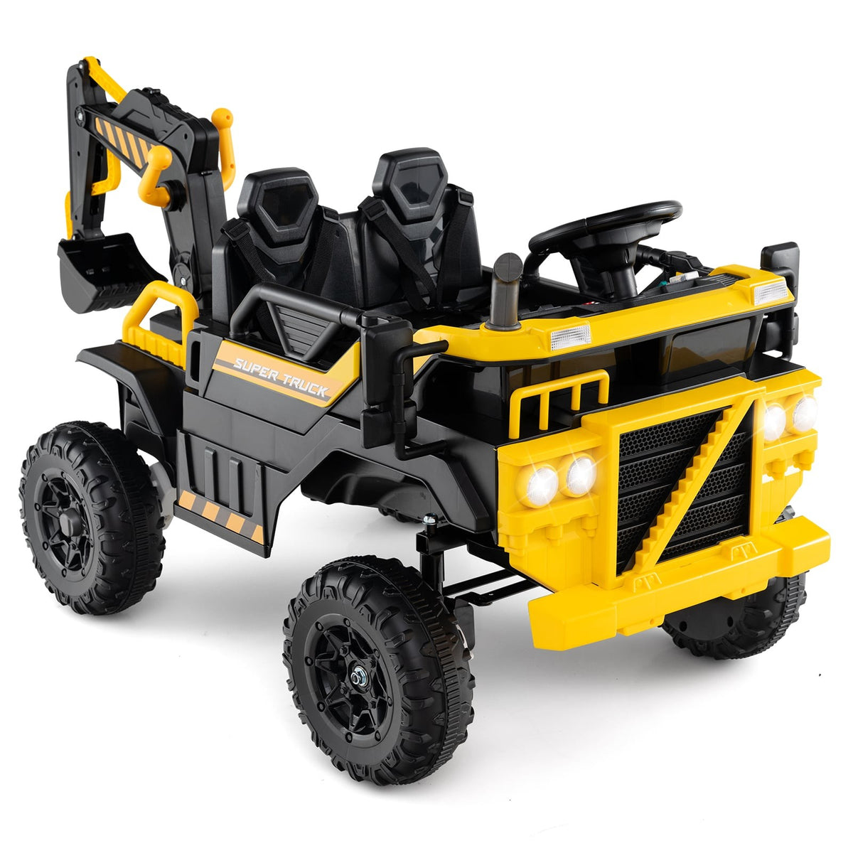 24V Kids Ride-On Excavator with Remote, 4WD, Yellow