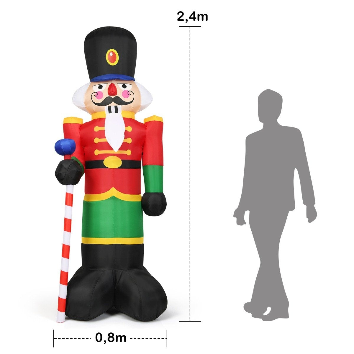 2.4m High Inflatable Christmas Nutcracker Soldier with 3 LED Lights and Candy Stick Colorful