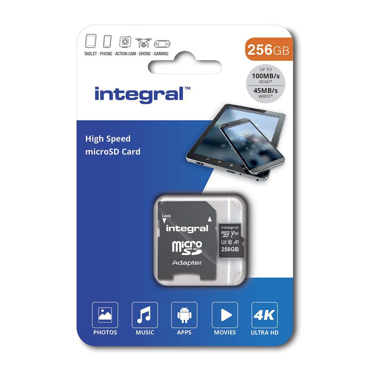 256 GB high-speed microSDHC/XC V30 UHS-I U3 memory card