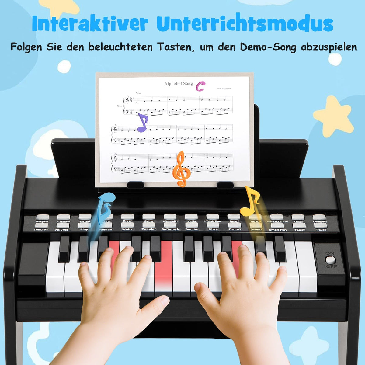 25-Key Kids Digital Piano – Adjustable Speed, Black