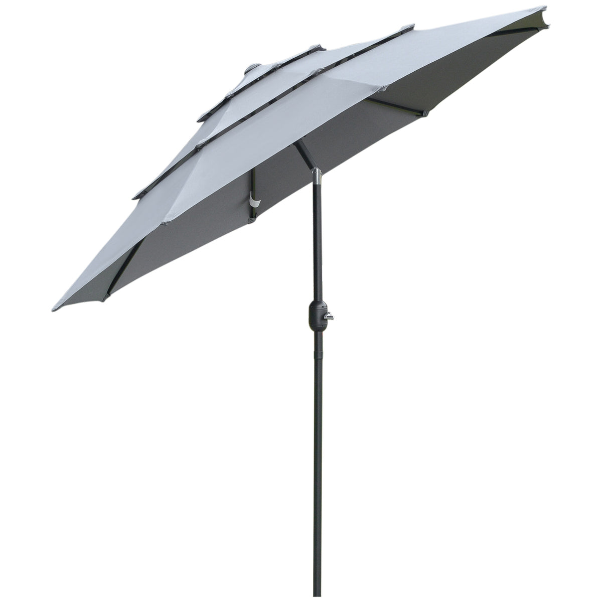2.6M Parasol With 3 Tier Roof Hand Crank Patio Umbrella Rotating Market Umbrella 8 Ribs Garden Umbrella With Sun Protection Steel